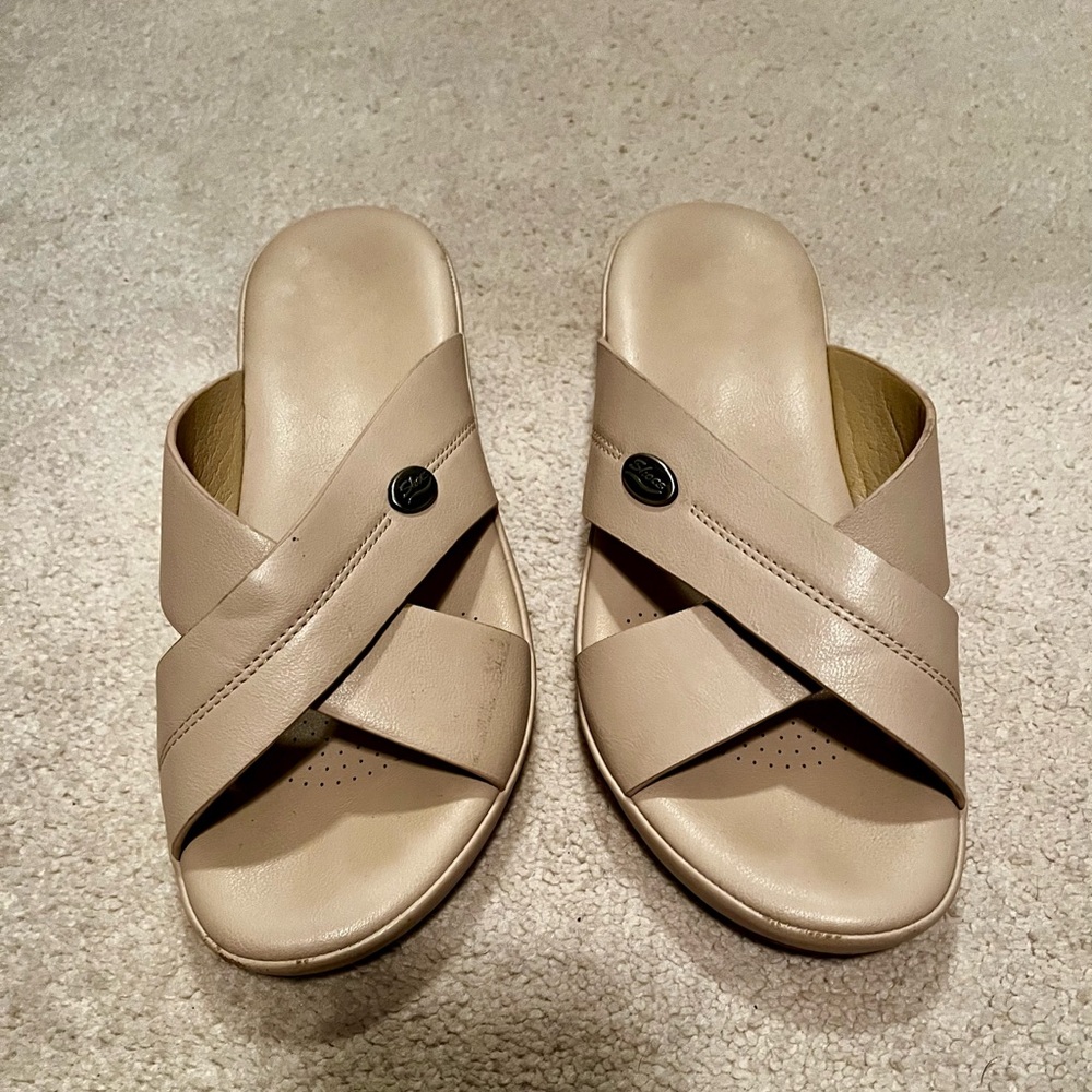 Beige Cross Strap Slide Sandals